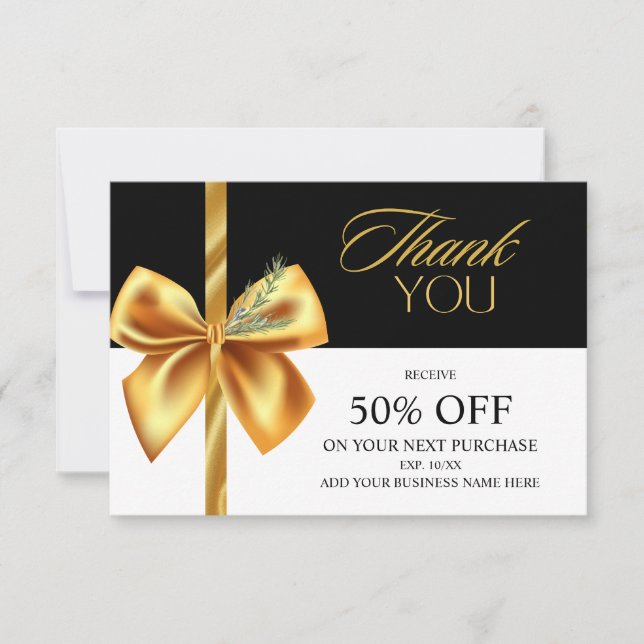 Elegant Gold and Black Business Thank You Card (Front)