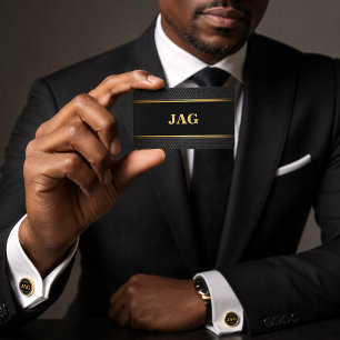 Elegant Gold and Black Carbon Initials Business Card