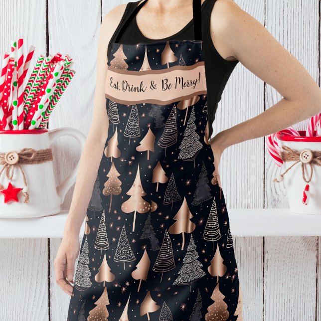 Elegant Gold and Black Christmas Trees Apron (Creator Uploaded)
