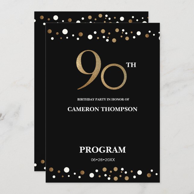 Elegant Gold and Black Confetti 90th birthday  Program (Front/Back)