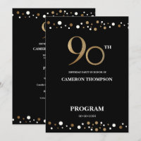 Elegant Gold and Black Confetti 90th birthday