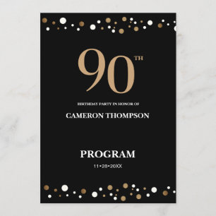 Elegant Gold and Black Confetti 90th birthday  Program