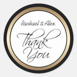 Elegant Gold and Black Custom Thank You Classic Round Sticker