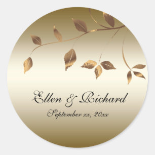 Elegant Gold and Black, Falling Leaves Classic Round Sticker