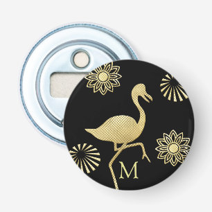 Elegant Gold and Black Flamingo Art Monogram Bottle Opener