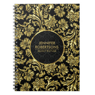 Elegant Gold And Black Floral Damasks Notebook