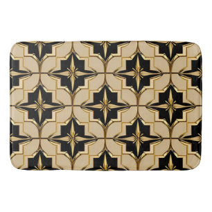 Elegant Gold and Black Geometric Pattern Bath Mat