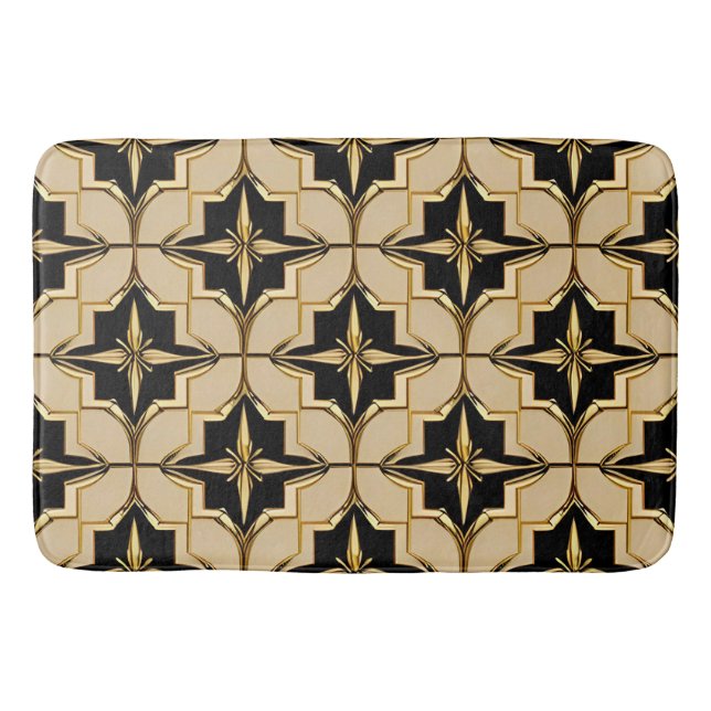 Elegant Gold and Black Geometric Pattern Bath Mat (Front)