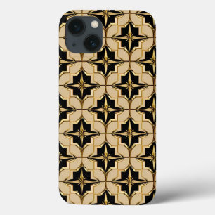Elegant Gold and Black Geometric Pattern iPhone 13 Case