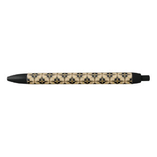 Elegant Gold and Black Geometric Pattern Ink Pen