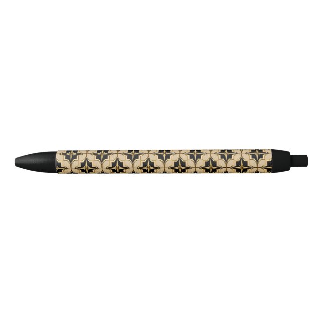 Elegant Gold and Black Geometric Pattern Ink Pen (Front)