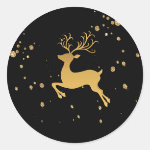 Elegant Gold and Black Glitter Rudolph    Classic Round Sticker