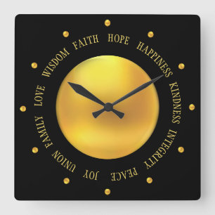 Elegant Gold and Black Good Vibes Square Wall Clock
