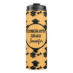 Elegant Gold and Black Graduation Cap Pattern Thermal Tumbler