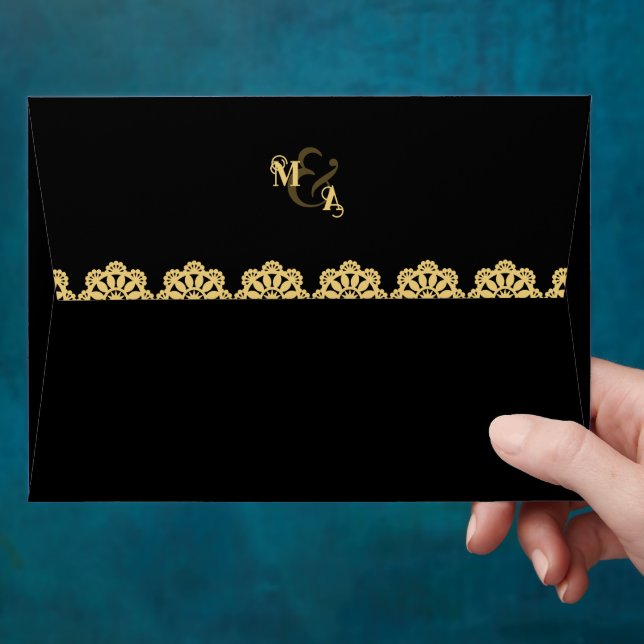 Elegant Gold and Black Initials Islamic Wedding Envelope (Hand)