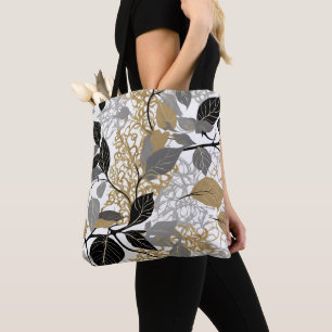 Elegant Gold and Black Leaf Vine Tote Bag