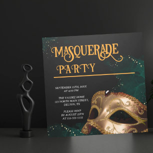 Elegant Gold and Black Masquerade Party Invitation