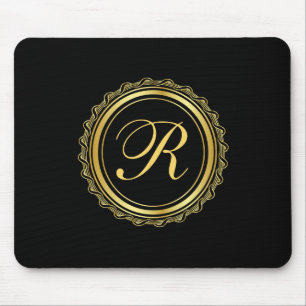 Elegant Gold and Black Medallion Monogram Mouse Pad