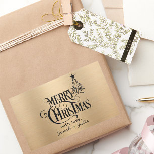 Elegant Gold and Black Merry Christmas Script Rectangular Sticker