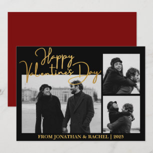 Elegant Gold and Black Multi-Photo Valentines Holiday Card
