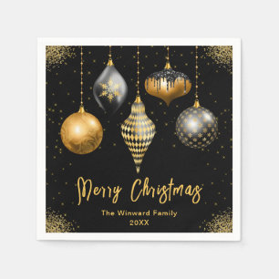 Elegant Gold and Black Ornament Christmas Napkin