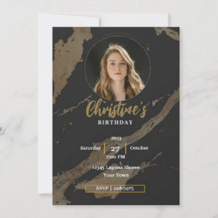 Elegant Gold and Black Photo Adult Birthday Invitation