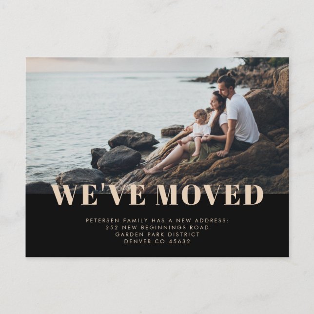 Elegant Gold and Black Photo Moving Announcement Postcard (Front)