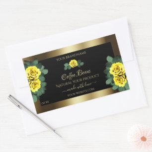 Elegant Gold and Black Product Labels Yellow Roses