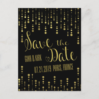 Elegant Gold and Black Save the Date Announcement Postcard