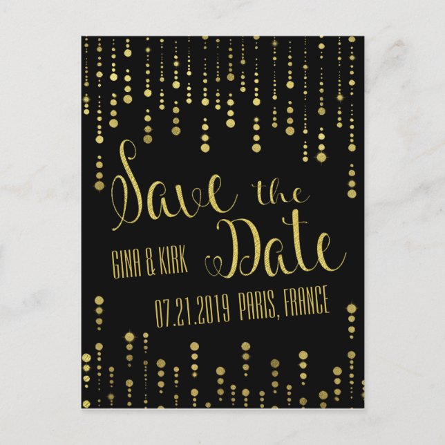 Elegant Gold and Black Save the Date Announcement Postcard (Front)