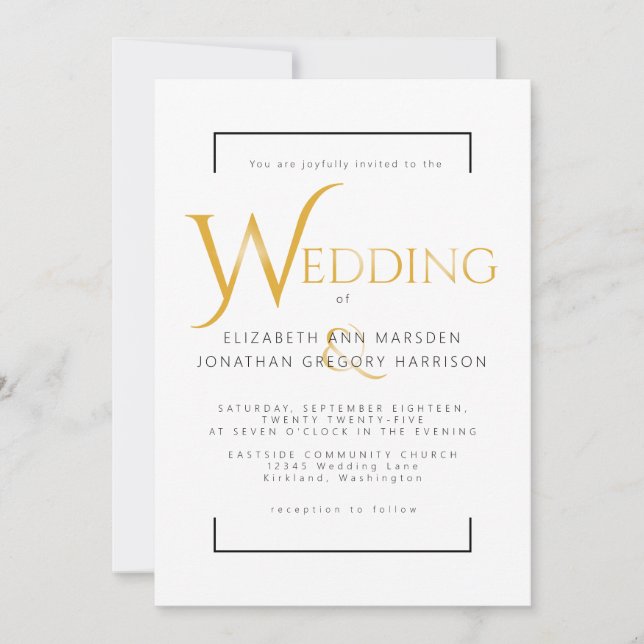 Elegant Gold and Black Scripture Religious Wedding Invitation (Front)