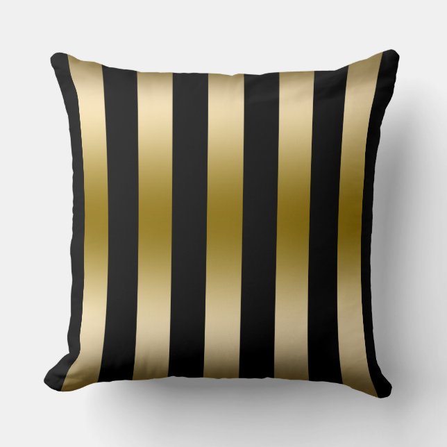 Elegant Gold And Black Stripes Geometric Pattern Cushion (Front)