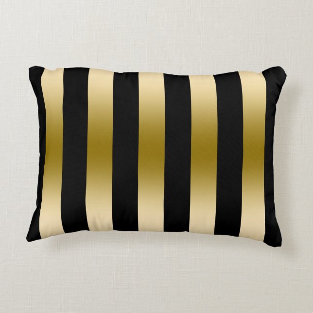 Elegant Gold And Black Stripes Geometric Pattern Decorative Cushion (Back)