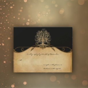 Elegant Gold and Black Tree Wedding RSVP Card