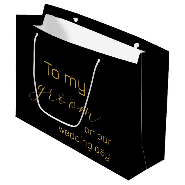 Elegant Gold and Black Wedding Groom Personalised  Large Gift Bag (Front Angled)