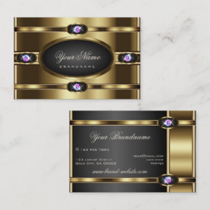 Elegant Gold and Black with Shimmery Rhinestones Business Card