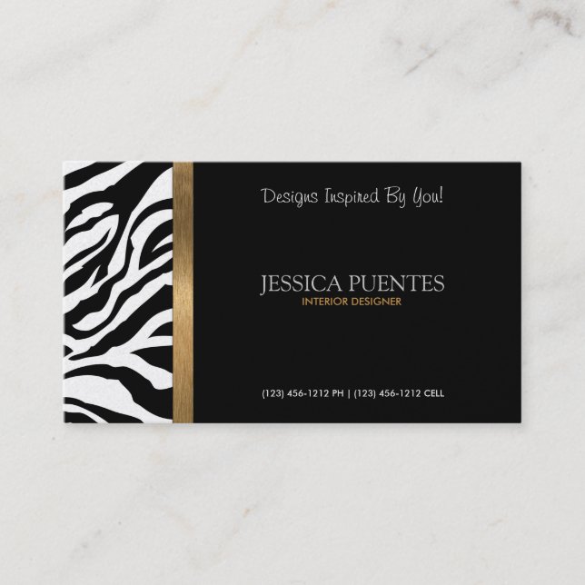 Elegant Gold and Black Zebra Stripes Business Card (Front)
