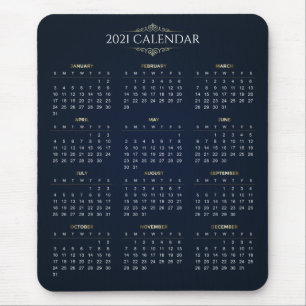 Elegant Gold and Blue 2021 Calendar   Mousepad
