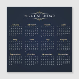 Elegant Gold and Blue 2024 Calendar Magnetic Card