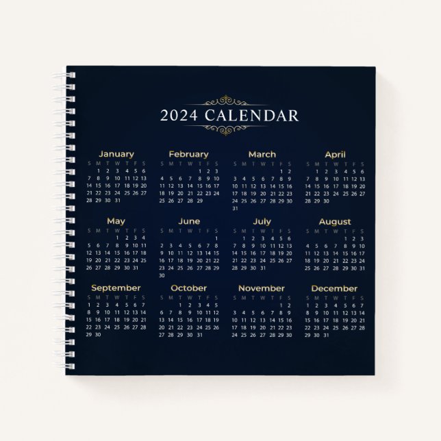 Elegant Gold and Blue 2024 Calendar | Notebook (Front)