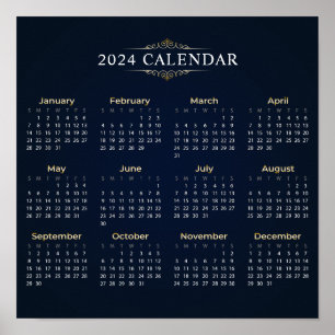Elegant Gold and Blue 2024 Calendar   Poster