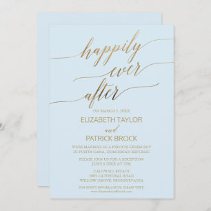 Elegant Gold and Blue Calligraphy Elopement Invitation