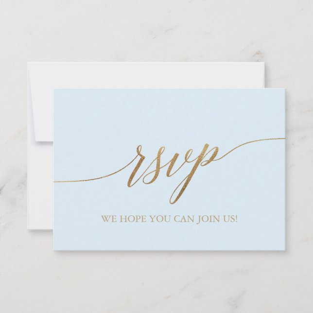 Elegant Gold and Blue Calligraphy Simple RSVP Card (Front)