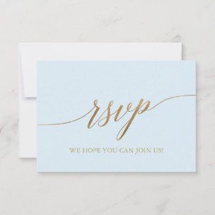 Elegant Gold and Blue Calligraphy Simple RSVP Card