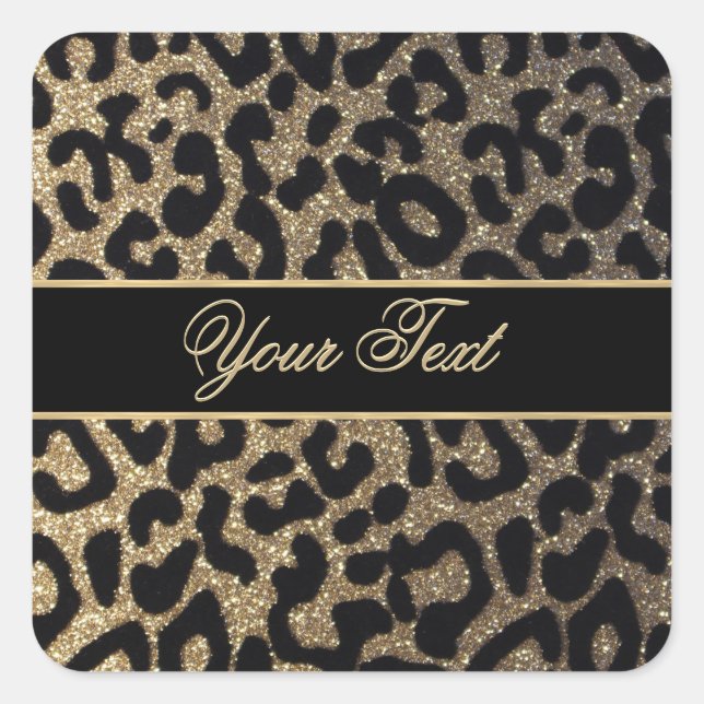 Elegant Gold and Blue Leopard Print Square Sticker (Front)
