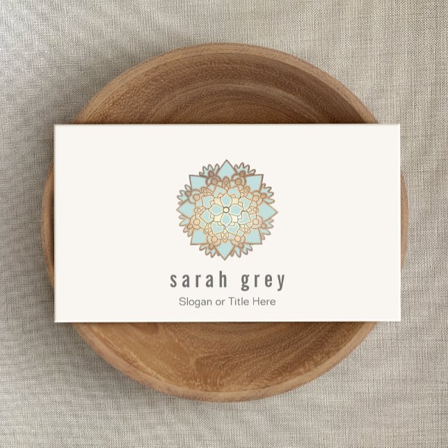 Elegant Gold and Blue Lotus Flower Business Card (Creator Uploaded)