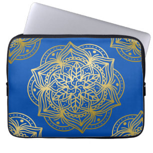 Elegant Gold and Blue Mandala Pattern Laptop Sleeve
