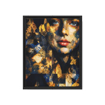 Elegant Gold and Blue Mosaic Woman Portrait - Abst