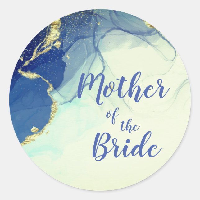 Elegant Gold and Blue Mother of the  Classic Round Sticker (Front)