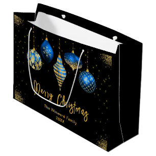 Elegant Gold and Blue Ornament Christmas Large Gift Bag